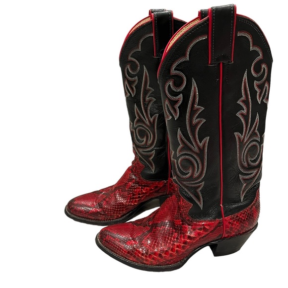 Justin Snakeskin and Leather Western Boots, Sz 5.5 - Picture 3 of 16